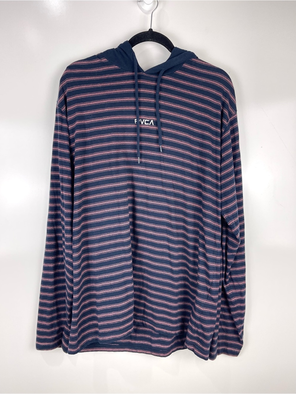 RVCA Long Sleeve Hooded T-Shirt Men's Size XL Blue Pink Casual Skater Hoodie Tee